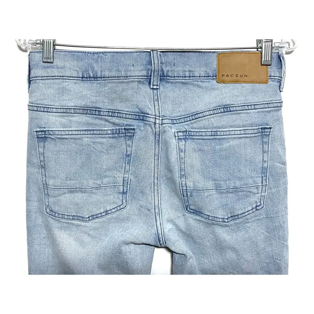 Pacsun Stacked Skinny Blue Jeans Mens 28x30 Distressed Ripped Grunge Skater Y2K - Picture 4 of 10